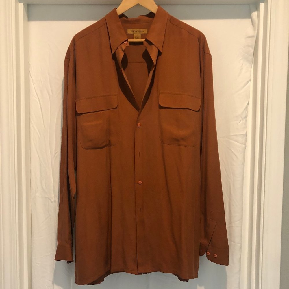 Today's Man Burnt Orange Long Sleeve Button Up